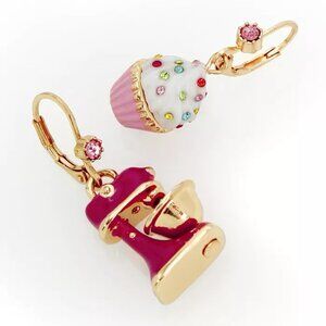 NWT Betsey Johnson Babycakes Cupcake Mixer Mismatch Drop Earrings Faux Stone